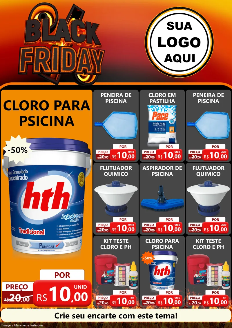 Modelo de Encarte para Encarte A4 Vertical com o tema Black Friday para Produtos para Piscina