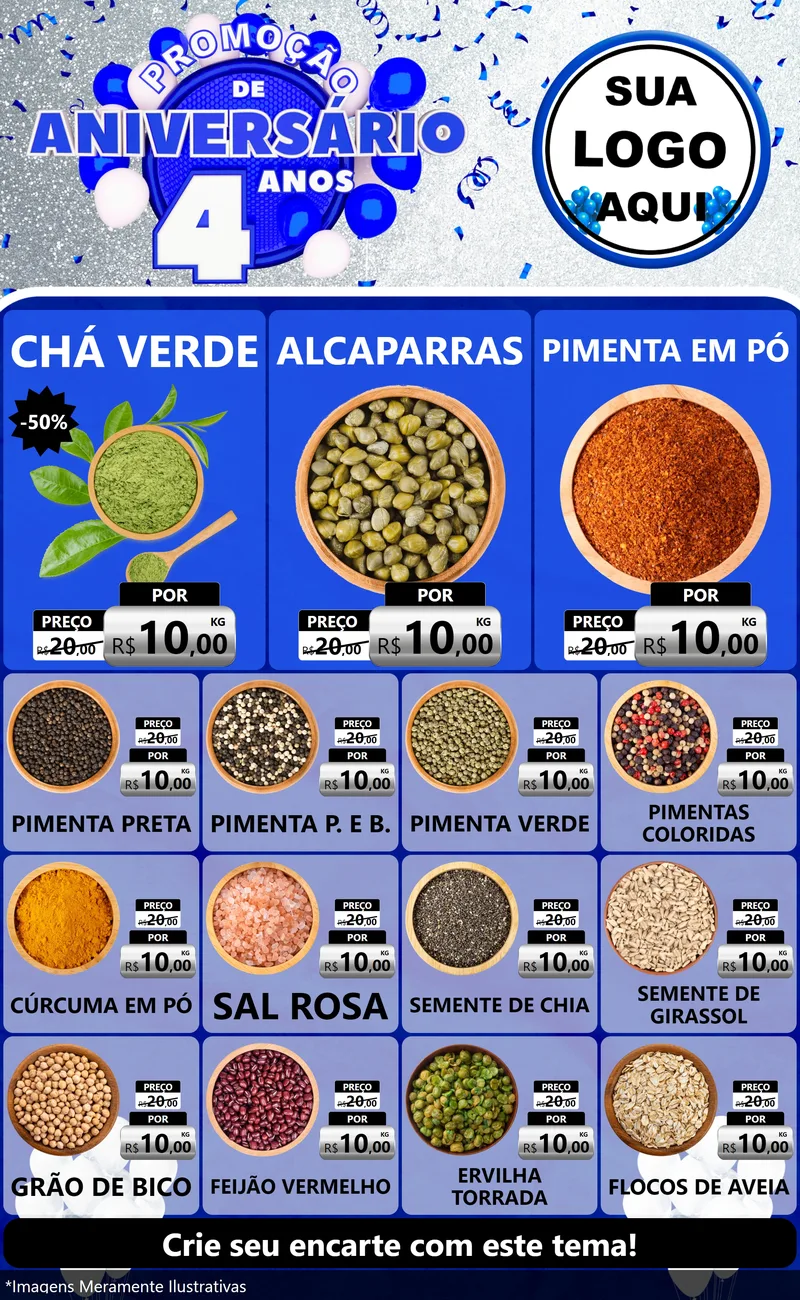 Modelo de Encarte para Encarte Grande com o tema Promoção de Aniversário - 4 Anos para Produtos Naturais