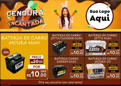 Modelo de Encarte para Encarte A4 Horizontal com o tema Cenoura Encantada - Páscoa para Baterias Elétricas