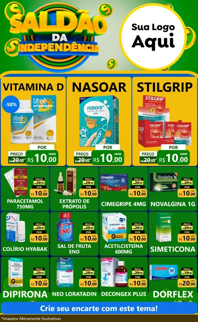 Modelo de Encarte para Encarte Grande com o tema Saldão da Indepêndencia para Farmácia