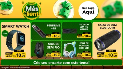 Modelo de TV para TV Horizontal com o tema Especial Mês do Cliente para Informática