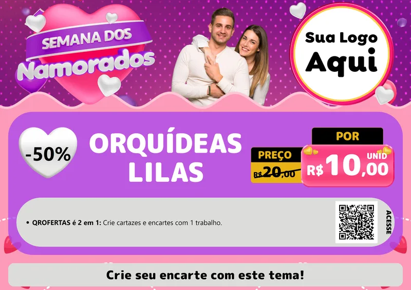 Modelo de Cartaz para Cartaz A4 Horizontal com o tema Semana dos Namorados para Floricultura e jardim