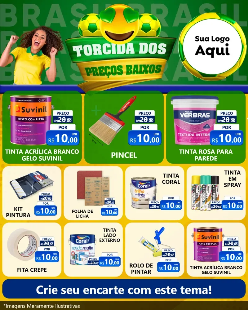 Modelo de Rede Social para Feed Instagram com o tema Torcida dos Preços Baixos - Copa para Tintas e Ferramentas
