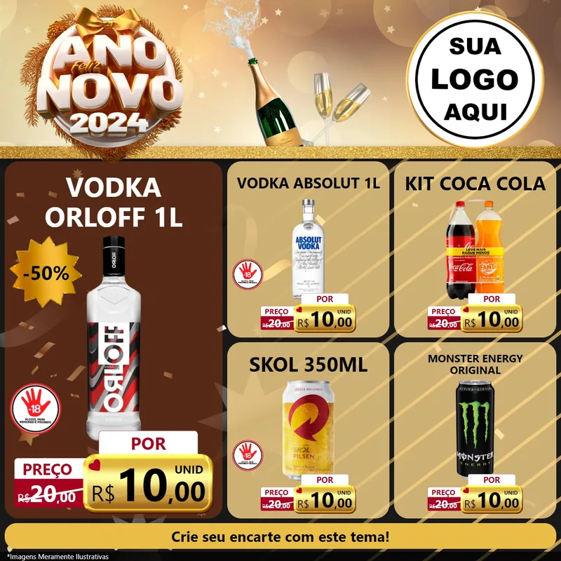 Modelo de Rede Social para Feed Facebook com o tema Feliz Ano Novo 2027 para Distribuidora de bebidas