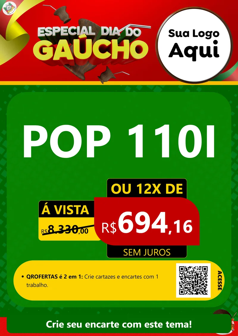 Modelo de Cartaz para Cartaz A4 Vertical com o tema Especial Dia do Gaúcho para Concessionaria de Motos