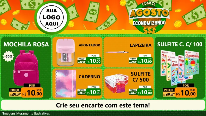 Modelo de TV para TV Horizontal com o tema Comece Agosto Economizando para Papelaria