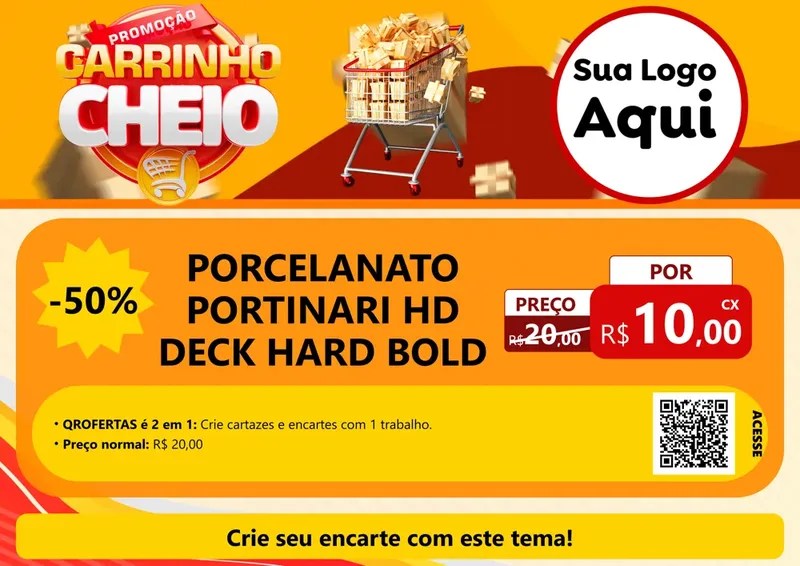 Modelo de Cartaz para Cartaz A4 Horizontal com o tema Promoção carrinho cheio para Pisos e revestimentos