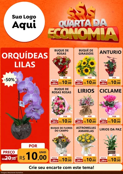 Modelo de Encarte para Encarte A4 Vertical com o tema Quarta da Economia para Floricultura e jardim