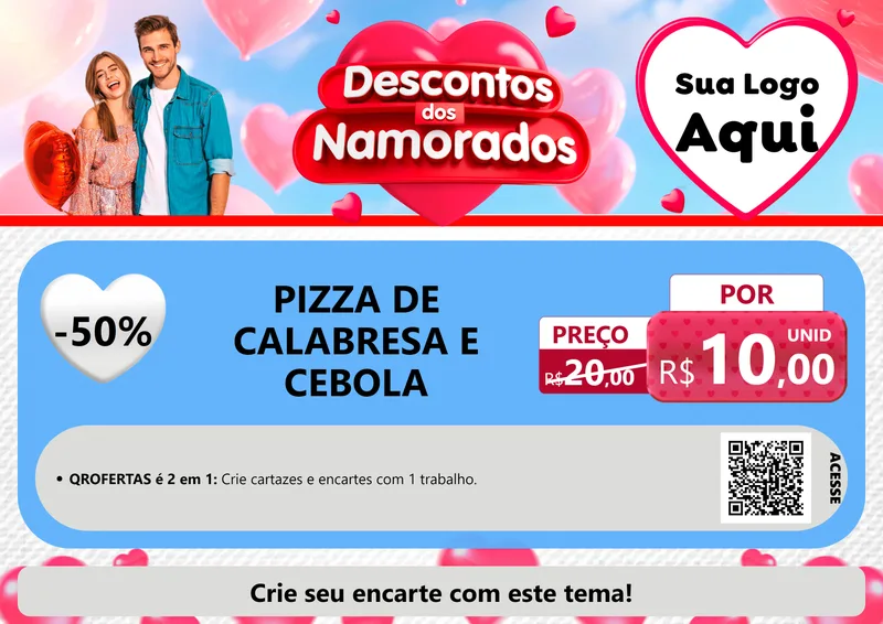 Modelo de Cartaz para Cartaz A4 Horizontal com o tema Descontos dos Namorados para Pizzaria