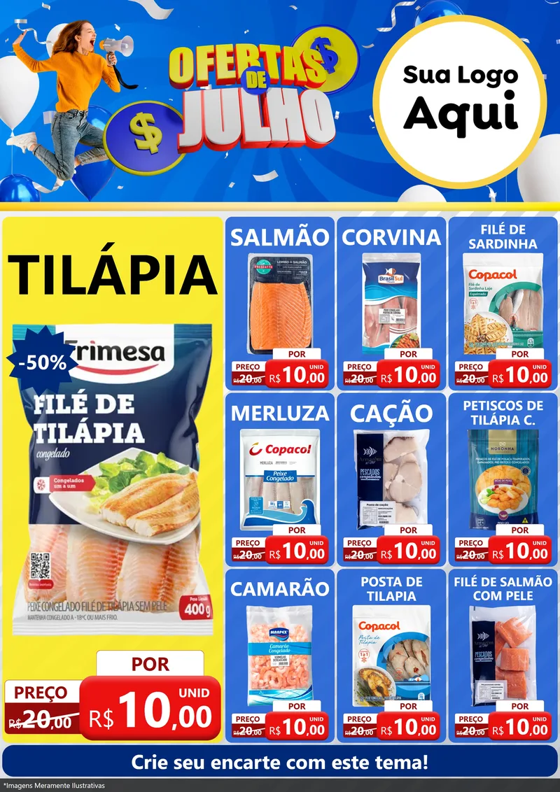Modelo de Encarte para Encarte A4 Vertical com o tema Ofertas de Julho para Peixaria