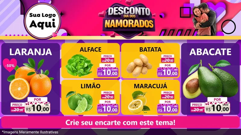 Modelo de TV para TV Horizontal com o tema Desconto Dia dos Namorados para Hortifrúti