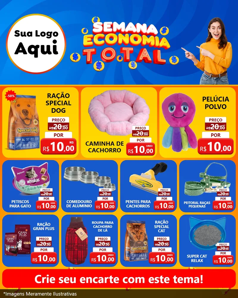 Modelo de Rede Social para Feed Instagram com o tema Semana Economia Total para Pet Shop