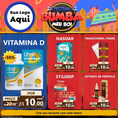 Modelo de Rede Social para Feed Facebook com o tema Festival Bumba Meu Boi para Farmácia