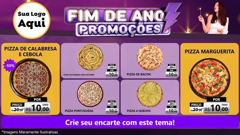 Modelo de TV para TV Horizontal com o tema Fim de Ano Promoções para Pizzaria