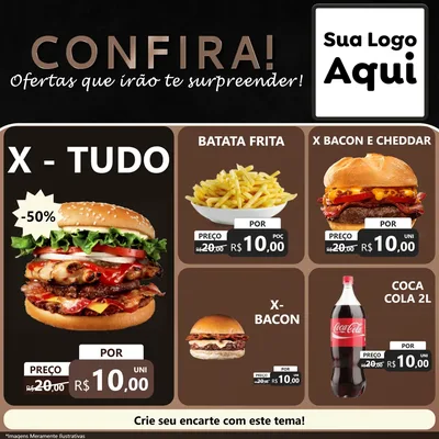 Modelo de Rede Social para Feed Facebook com o tema Confira! Ofertas que irão te surpreender! para Hamburgueria