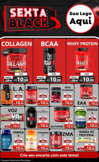 Modelo de Encarte para Encarte Grande com o tema Sexta Black para Suplementos alimentares