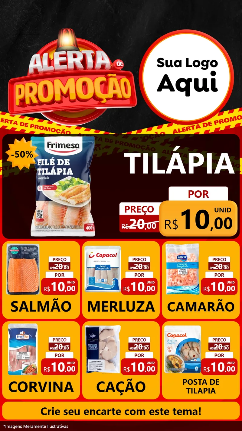 Modelo de Rede Social para Stories com o tema Alerta de Promoção para Peixaria
