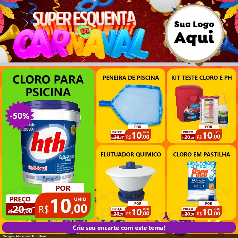 Modelo de Rede Social para Feed Facebook com o tema Super Esquenta de Carnaval para Produtos para Piscina