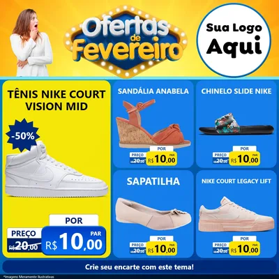 Modelo de Rede Social para Feed Facebook com o tema Ofertas de Fevereiro para Calçados