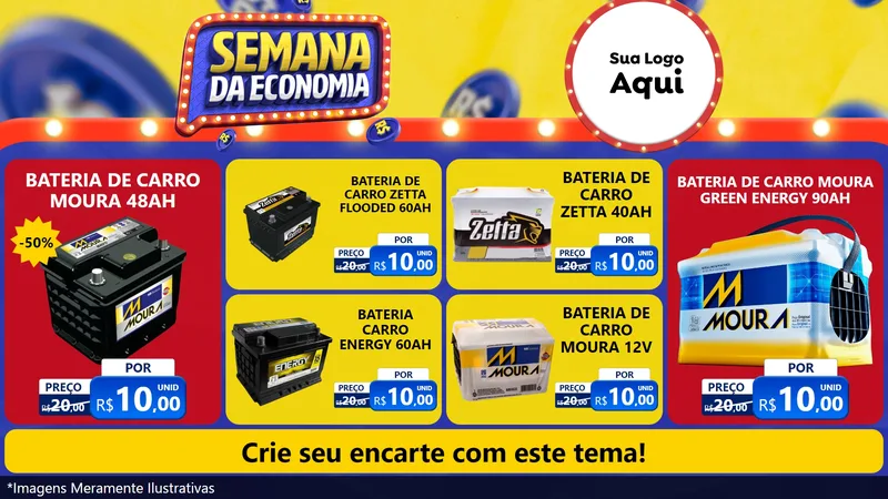 Modelo de TV para TV Horizontal com o tema Semana da Economia para Baterias Elétricas