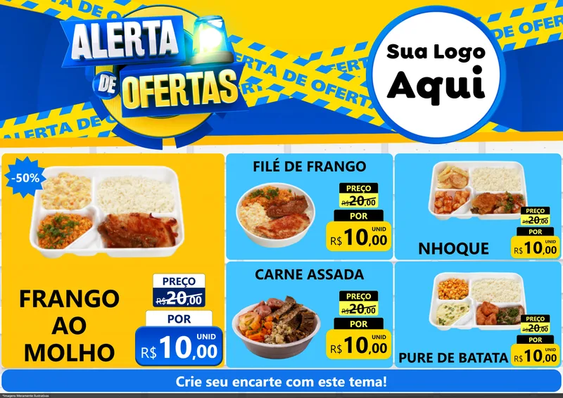 Modelo de Encarte para Encarte A4 Horizontal com o tema Alerta de Ofertas para Restaurante