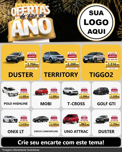 Modelo de Rede Social para Feed Instagram com o tema Ofertas de Fim de Ano para Concessionaria de Carros
