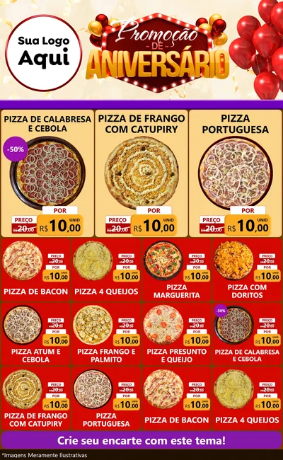 Modelo de Encarte para Encarte Grande com o tema Promoção de Aniversário para Pizzaria