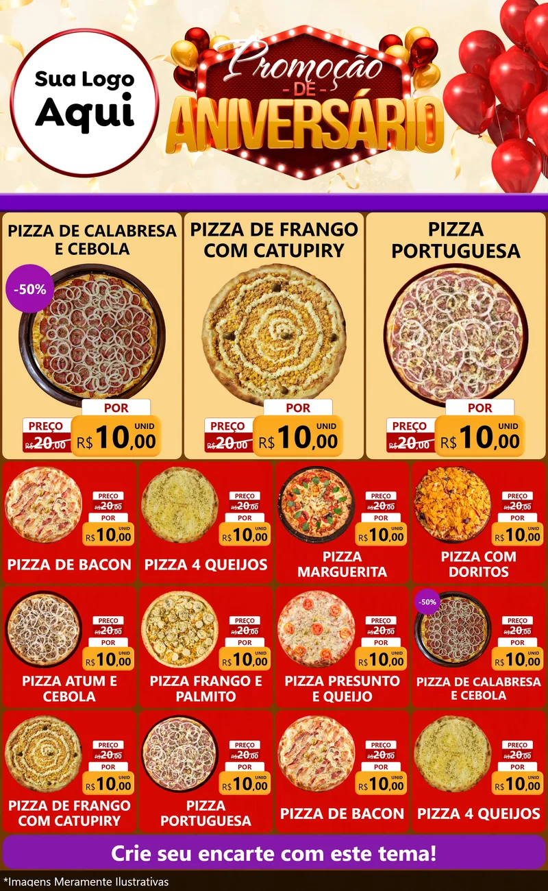 Modelo de Encarte para Encarte Grande com o tema Promoção de Aniversário para Pizzaria