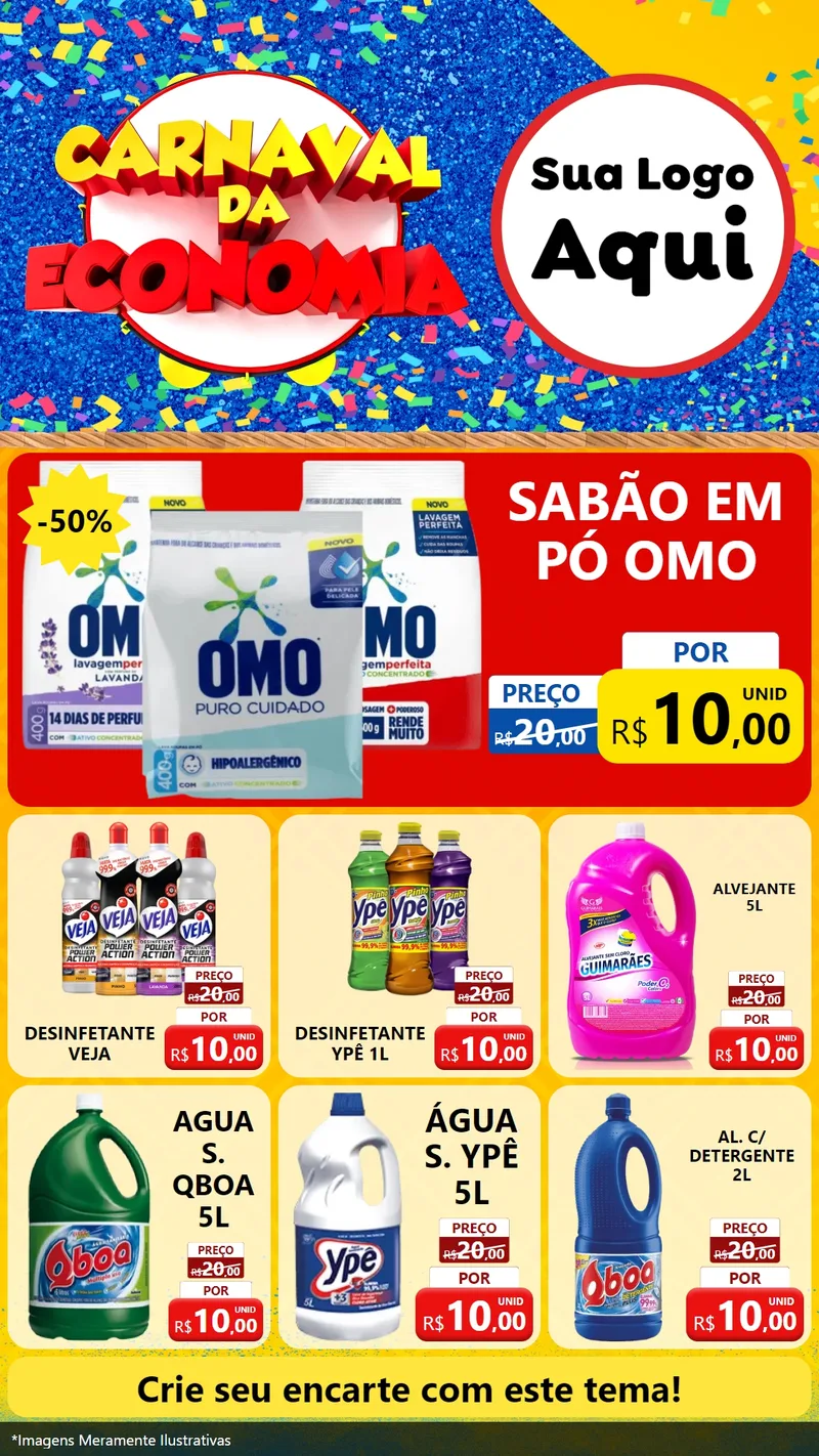 Modelo de Rede Social para Stories com o tema Carnaval da Economia para Produtos de Limpeza