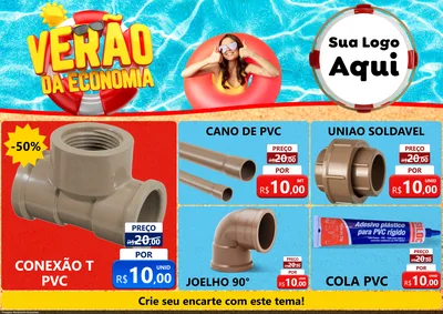 Modelo de Encarte para Encarte A4 Horizontal com o tema Verão da Economia para Tubos e conexões