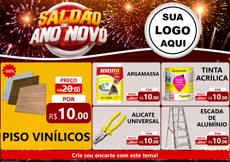 Modelo de Encarte para Encarte A4 Horizontal com o tema Saldão de Ano Novo para Material para Construção