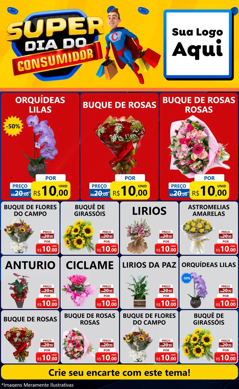 Modelo de Encarte para Encarte Grande com o tema Super Dia do Consumidor para Floricultura e jardim