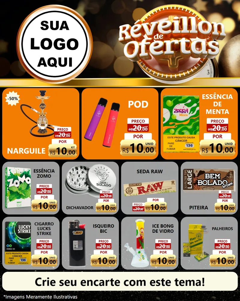 Modelo de Rede Social para Feed Instagram com o tema Réveillon de Ofertas para Tabacaria