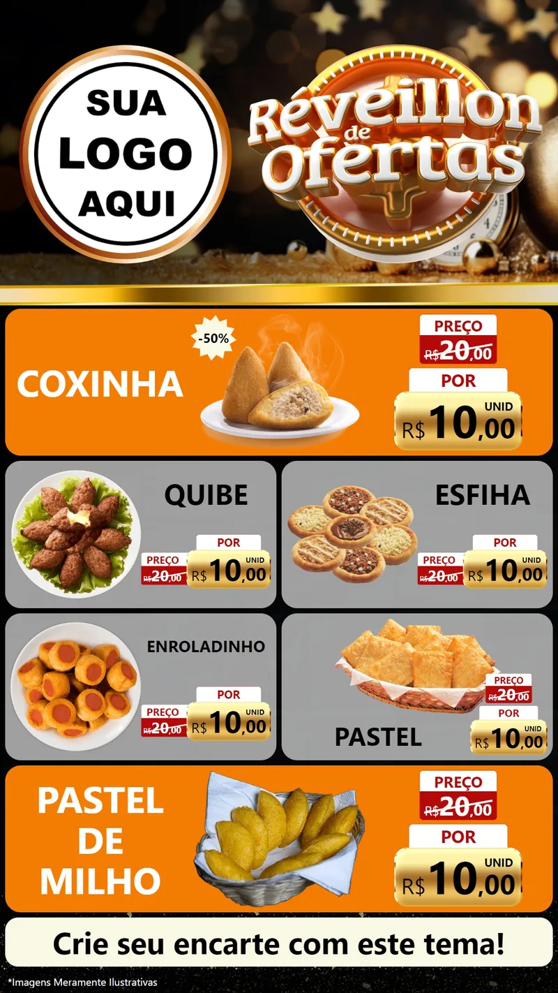 Modelo de TV para TV Vertical com o tema Réveillon de Ofertas para Salgadaria