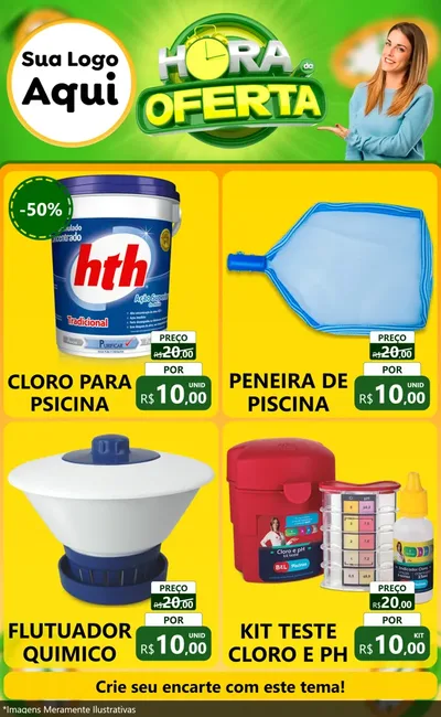 Modelo de Encarte para Encarte Grande com o tema Hora da Oferta para Produtos para Piscina