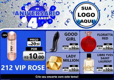 Modelo de Encarte para Encarte A4 Horizontal com o tema Promoção de Aniversário - 4 Anos para Perfumes