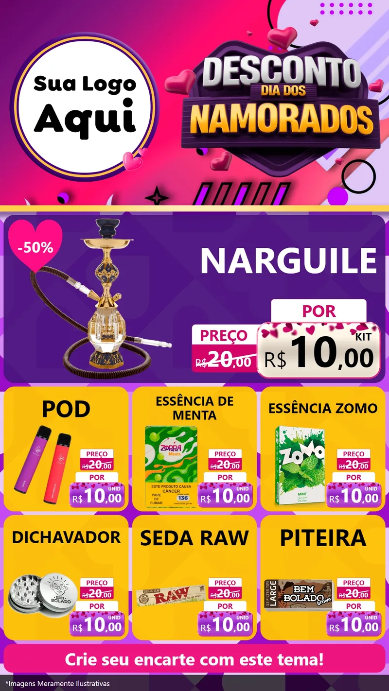 Modelo de Rede Social para Stories com o tema Desconto Dia dos Namorados para Tabacaria