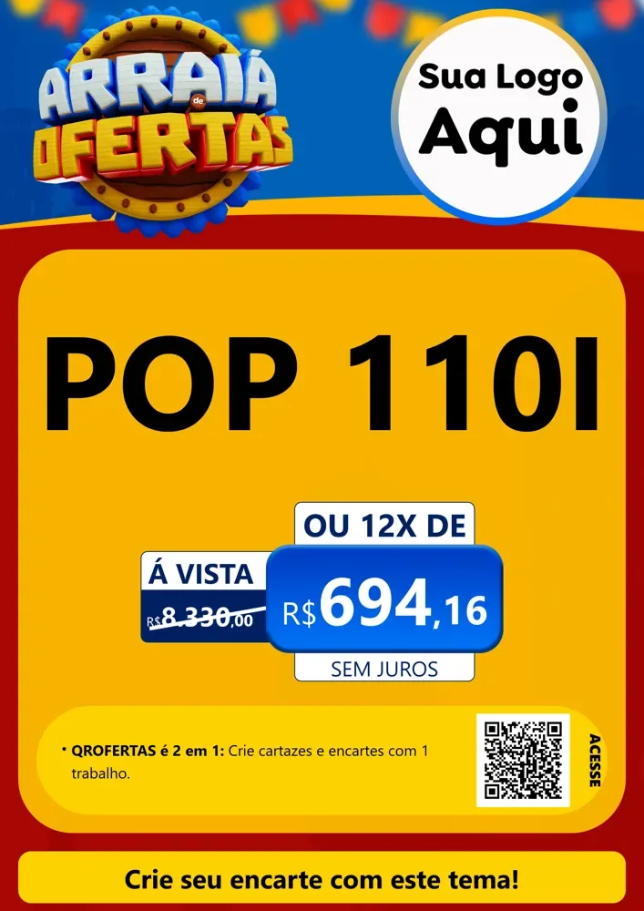 Modelo de Cartaz para Cartaz A4 Vertical com o tema Arraiá de Ofertas - Junina para Concessionaria de Motos