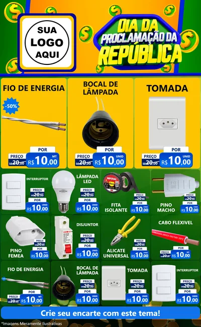 Modelo de Encarte para Encarte Grande com o tema Dia Da Proclamação da República para Materiais Elétricos