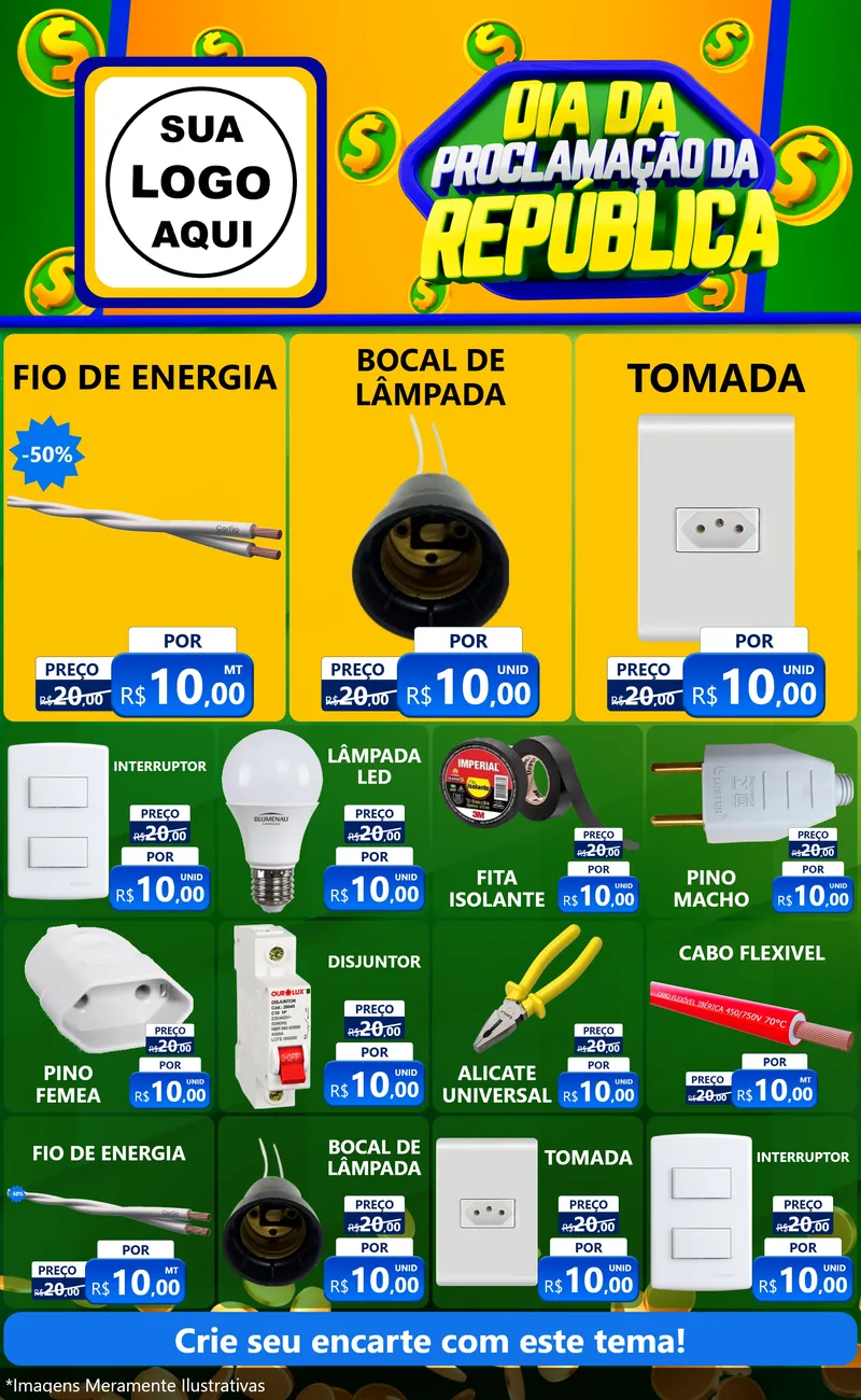Modelo de Encarte para Encarte Grande com o tema Dia Da Proclamação da República para Materiais Elétricos