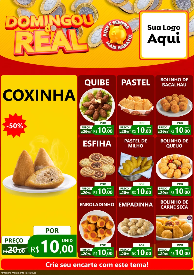 Modelo de Encarte para Encarte A4 Vertical com o tema Domingou do Real para Salgadaria