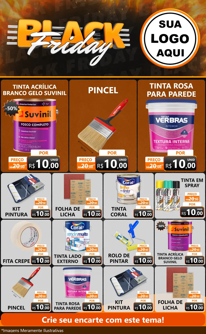 Modelo de Encarte para Encarte Grande com o tema Black Friday para Tintas e Ferramentas