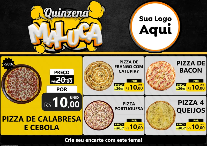 Modelo de Encarte para Encarte A4 Horizontal com o tema Quinzena Maluca para Pizzaria