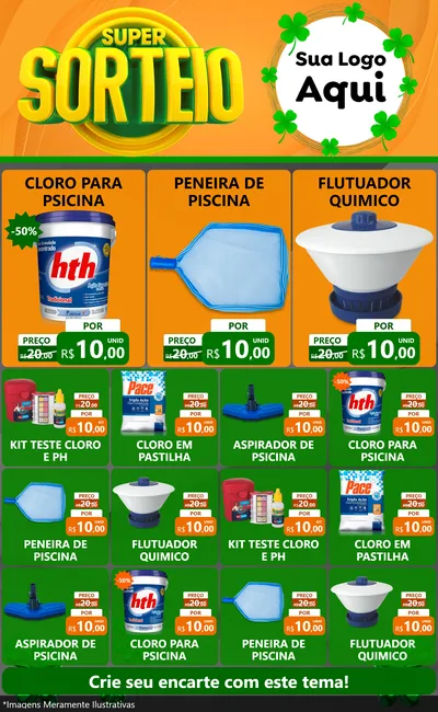 Modelo de Encarte para Encarte Grande com o tema Super Sorteio para Produtos para Piscina