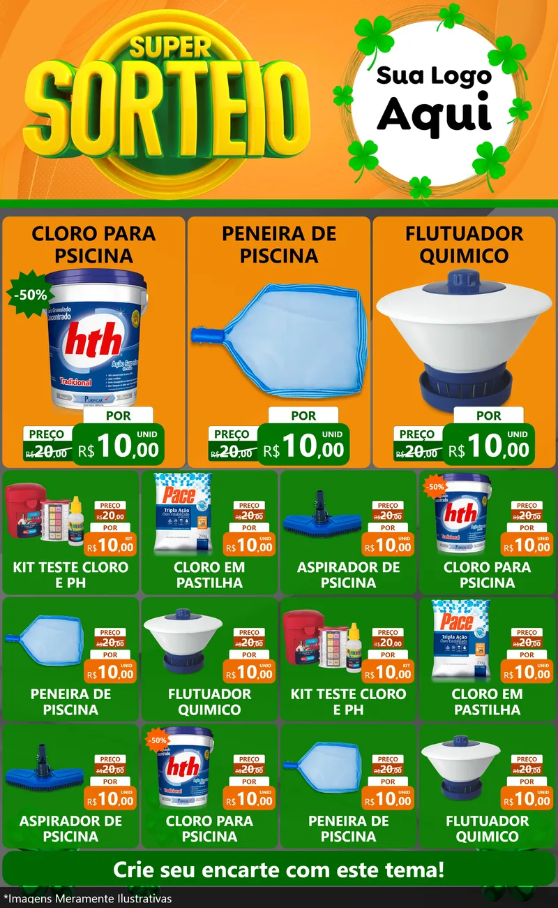 Modelo de Encarte para Encarte Grande com o tema Super Sorteio para Produtos para Piscina