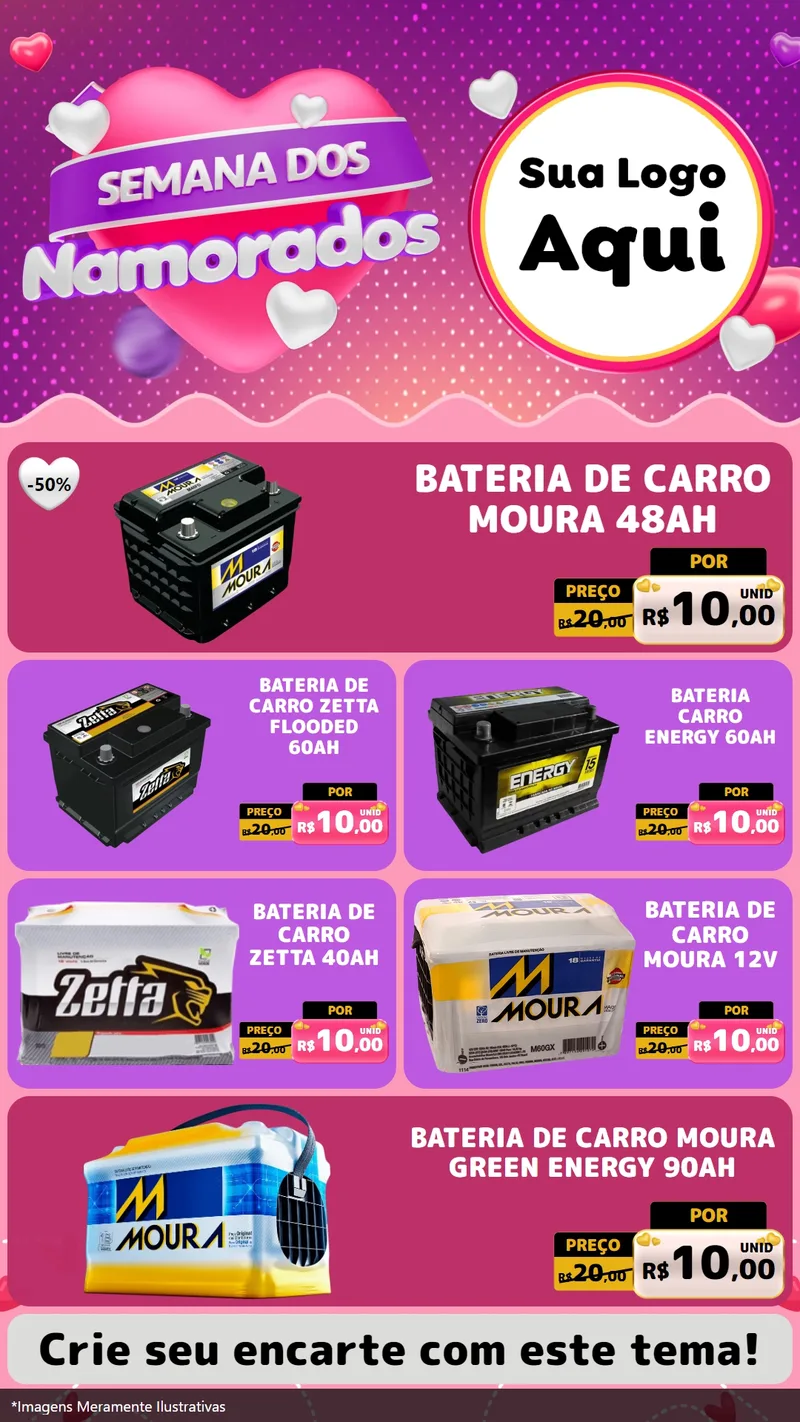 Modelo de TV para TV Vertical com o tema Semana dos Namorados para Baterias Elétricas