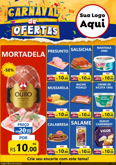 Modelo de Encarte para Encarte A4 Vertical com o tema Carnaval de Ofertas para Frios e Laticínios