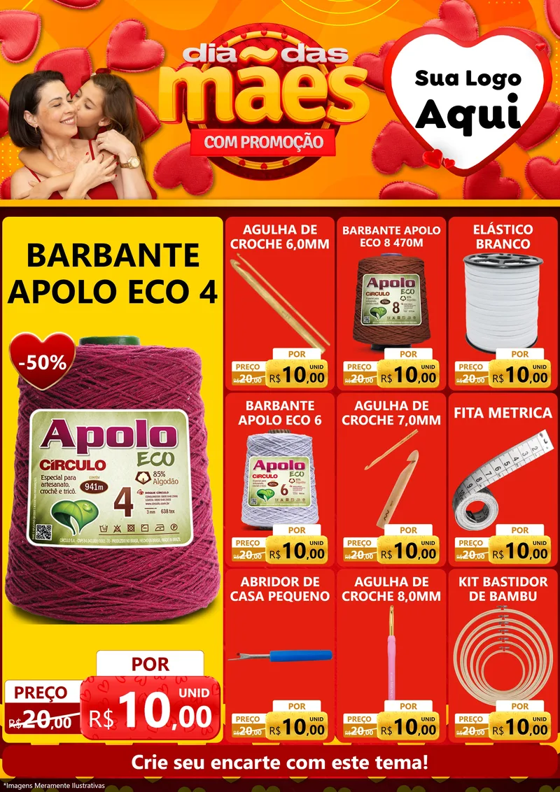 Modelo de Encarte para Encarte A4 Vertical com o tema Dia das Mães com Promoção para Armarinho e Aviamentos