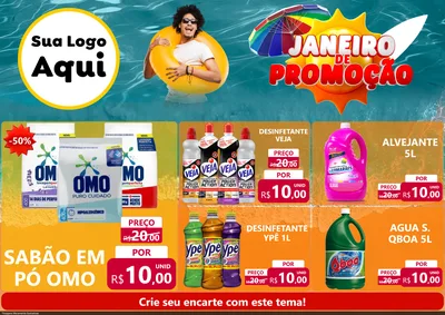 Modelo de Encarte para Encarte A4 Horizontal com o tema Janeiro de Promoção para Produtos de Limpeza