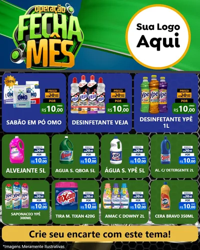 Modelo de Rede Social para Feed Instagram com o tema Operação Fecha Mês para Produtos de Limpeza
